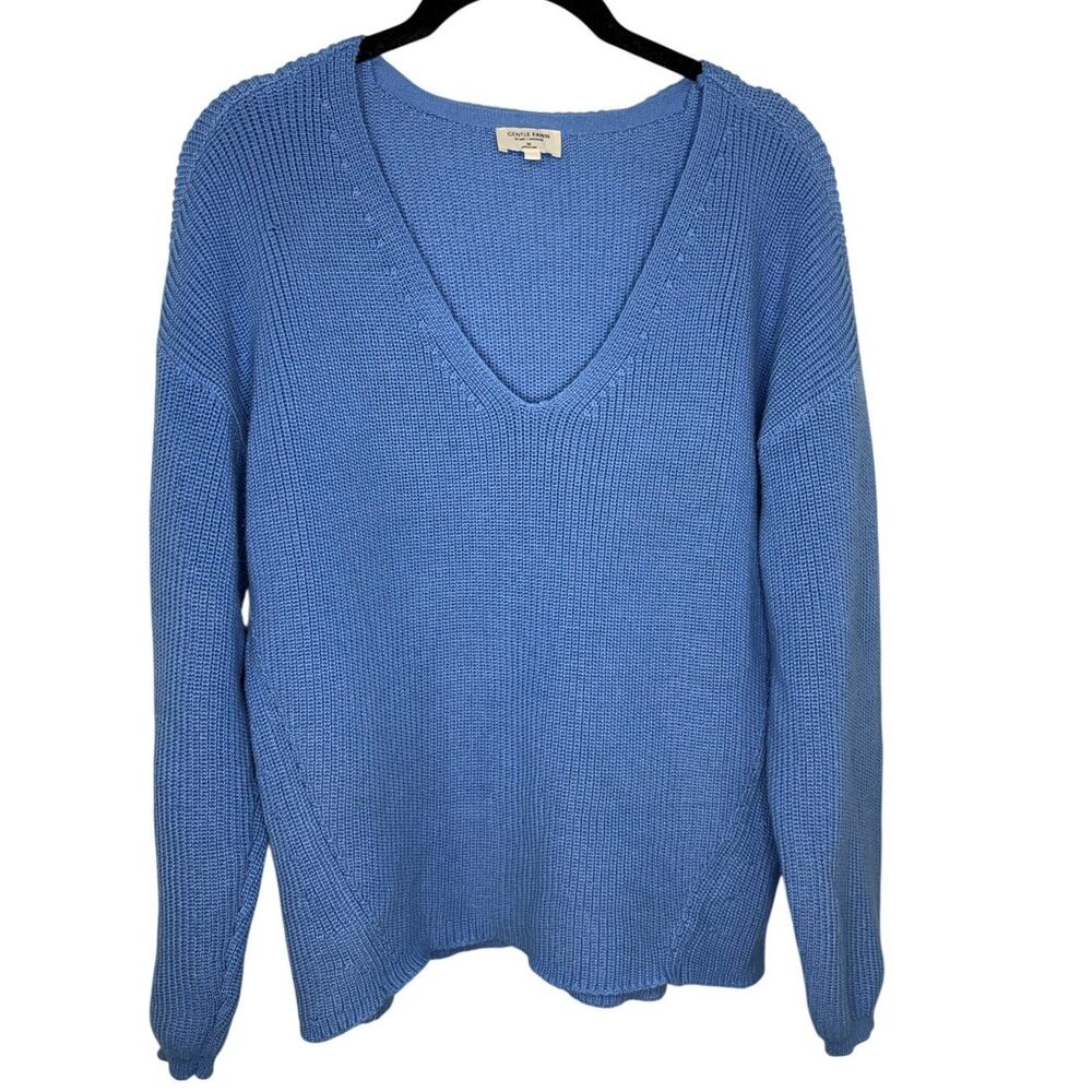 Gentle Fawn Tucker V-Neck Knit Sweater Blue Size Medium Blue Slouchy Relaxed